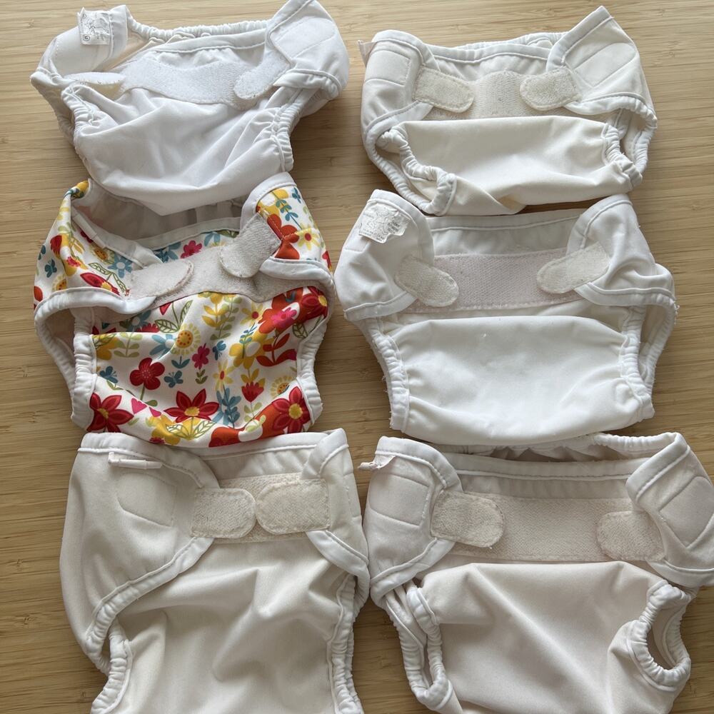 Lot of 6 Bummis Super Whisper Wrap Size M 15-30 Pounds Diaper Cover White Floral